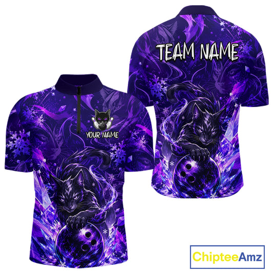 Custom Purple Cat Bowling Team Shirt Bowling Jersey League for Men Polo & Quarter-Zip QZT1053