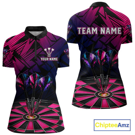 Personalized Pink Dart Shirt for Women Team Dart Jersey Dartboard Shirt Polo & Quarter-Zip DHT12