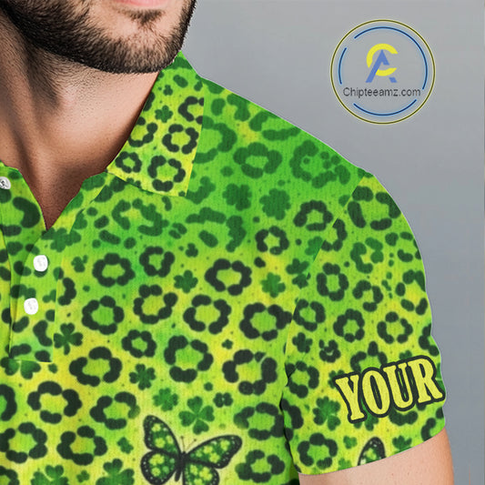 Mens Golf Polo Shirt Colorful Green Leopard Print Pattern Custom Butterfly Team Golf Tops For Men NHN0171