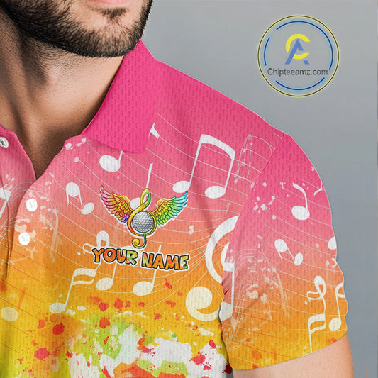 Mens Golf Polo Shirt Colorful Music Angel Wing Golf Ball Custom Golf Top For Team, Golfer Gift NHN0130