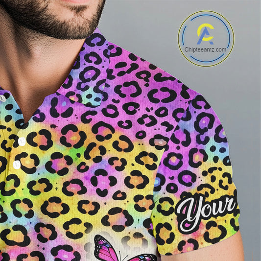 Mens Golf Polo Shirt Colorful Rainbow Leopard Print Pattern Custom Butterfly Team Golf Tops For Men NHN0180
