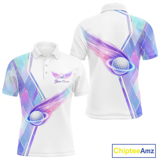 Mens Golf Polo Shirt Violet Square Plaid Pattern Custom Golf Ball Golf Tops For Men NHN0204