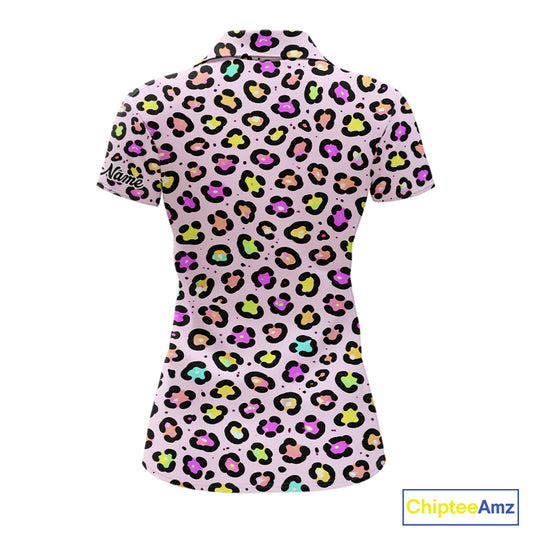 Womens Golf Polo Shirts Custom Colorful Neon Rainbow Leopard Team Golf Shirt Gifts For Golf Lovers NHN0154