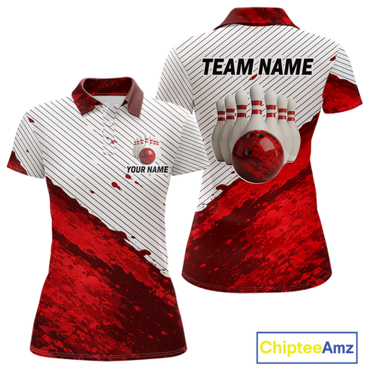 Red Bowling Shirts for Women Men Custom Bowling Jerseys Polo $ 1/4 Zip for Team MBL219
