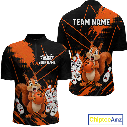 Custom Orange Squirrel Bowling Jersey for Men Bowling Team Shirts Bowling Polo & 1/4 Zip HNT301