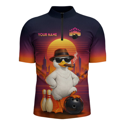 Custom Funny Duck Bowling Jersey for Men Bowling Uniform Polo & 1/4 Zip Bowling Team Shirts HNT235