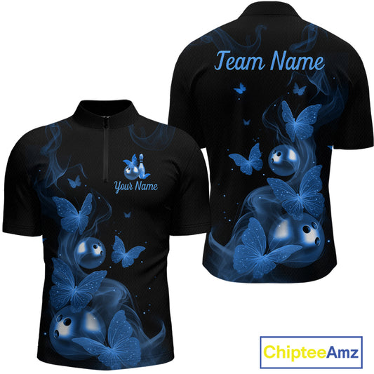 Custom Blue Butterfly Galaxy Bowling Jersey for Men Bowling Team Shirts Bowling League HNT310