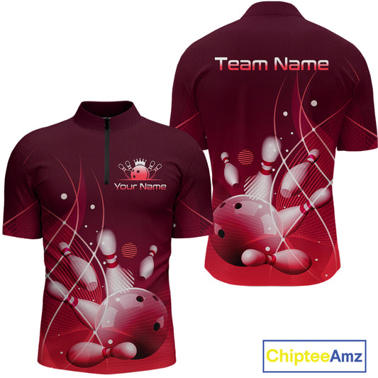 Custom Red Bowling Jersey for Men Bowling Uniform Bowling Team Shirts Polo & 1/4 Zip HNT168