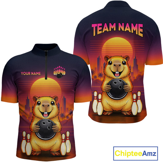 Custom Retro Capybara Bowling Jersey for Men Bowling Team Shirts Bowling Polo & 1/4 Zip HNT260
