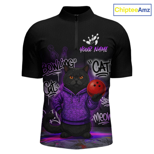 Custom Funny Black Cat Bowling Jersey for Men Bowling League Bowling Team Shirts HN289