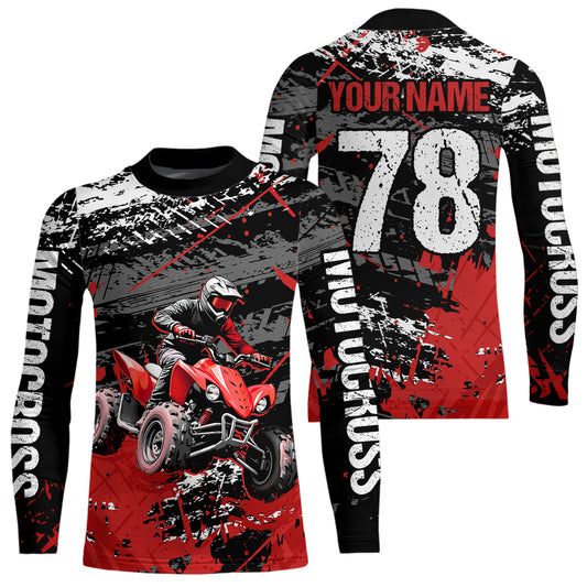 Custom Red ATV Motocross Shirts Kid Adult Motocross Off-Road Quad Bike Shirt UPF30+ DNT62