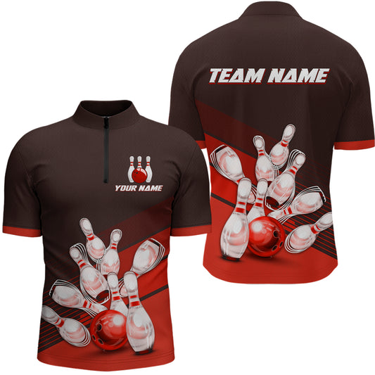 Red Bowling Jersey for Men Custom Bowling Team Shirts Bowling League Polo & 1/4 Zip HNT166