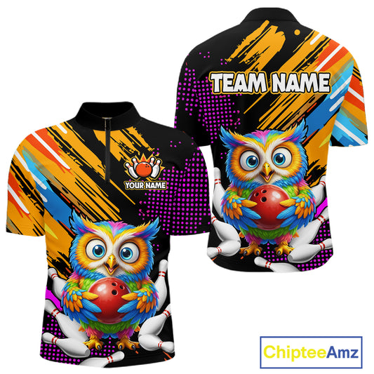 Custom Funny Colorful Owl Bowling Jersey for Men Bowling Uniform Polo & 1/4 Zip Bowling Team Shirts HNT237