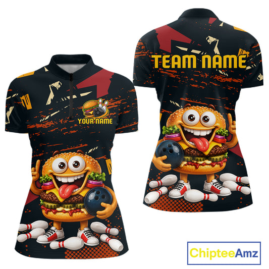 Custom Funny Hamburger Bowling Team Shirts Bowling Jersey for Women Bowling League HNT465