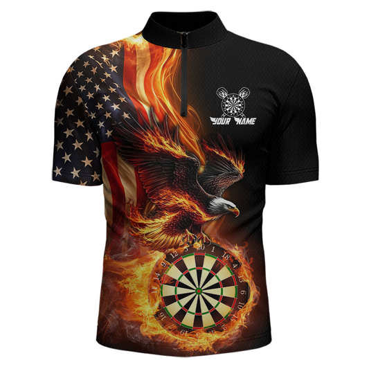 Custom Flame US Flag Eagle Darts Shirt for Men Darts Team Jerseys Dart Tournament Polo & 1/4 Zip NNT112