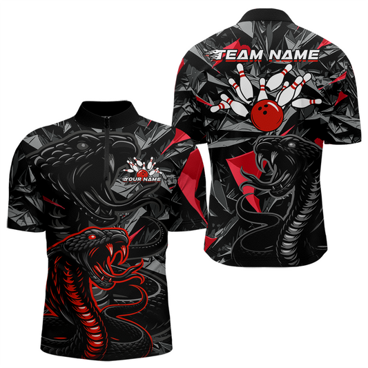 Custom Red Cobra Snake Bowling Jersey for Men Bowling Team Shirts Bowling Uniform Polo & 1/4 Zip HNT137