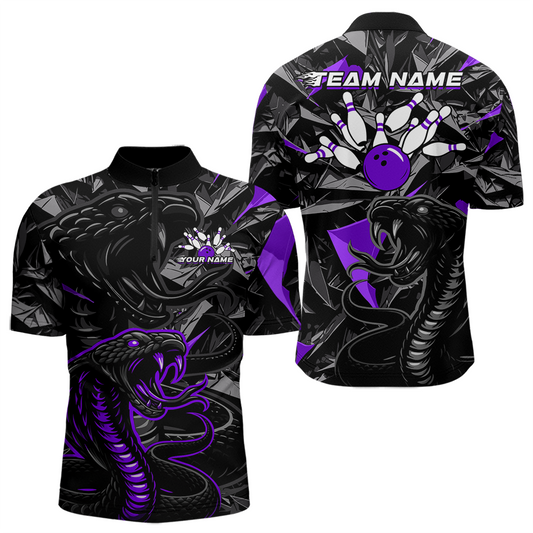 Custom Purple Cobra Snake Bowling Jersey for Men Bowling Team Shirts Bowling Uniform Polo & 1/4 Zip HNT137