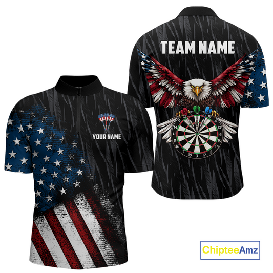 Custom US Flag Eagle Dart Shirts for Men Darts Team Jerseys Dart Tournament Polo & 1/4 Zip NNT142