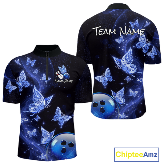 Custom Blue Galaxy Butterflies Bowling Shirt for Men Butterfly Bowling Team Jersey Bowling League HNT277