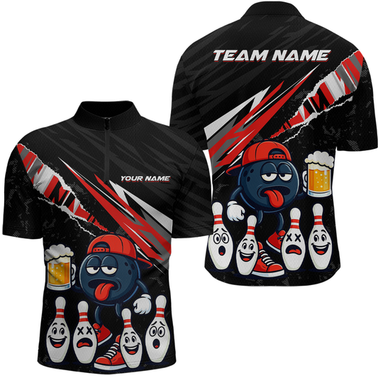 Custom Red Beer Bowling Jersey for Men Bowling Team Shirts Bowling Uniform Polo & 1/4 Zip HNT133