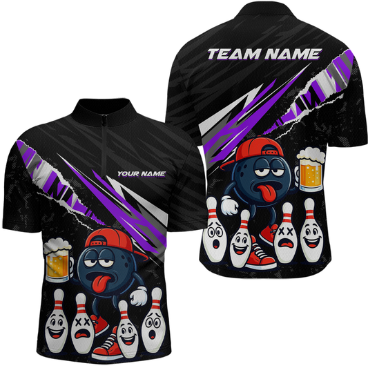 Custom Purple Beer Bowling Jersey for Men Bowling Team Shirts Bowling Uniform Polo & 1/4 Zip HNT133