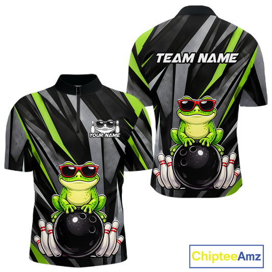 Custom Funny Frog Bowling Jersey for Men Bowling Team Shirts Bowling Polo & 1/4 Zip HNT261