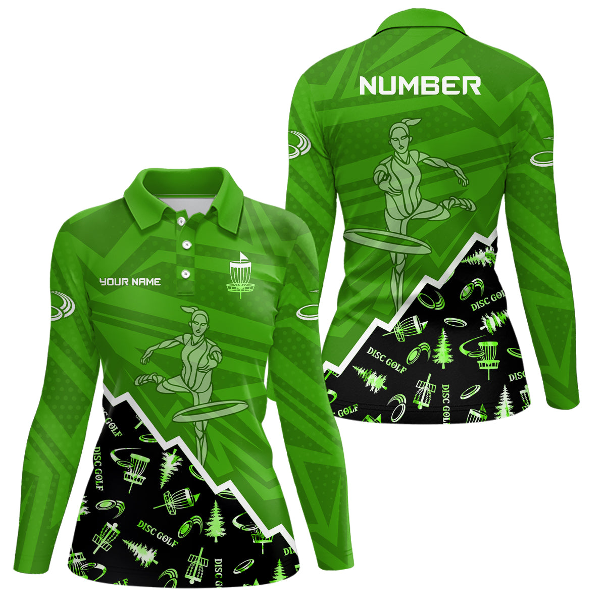 Pattern Color Womens Disc Golf Polo Shirt Custom Name & Number | Blue, Green, Grey YYD0045