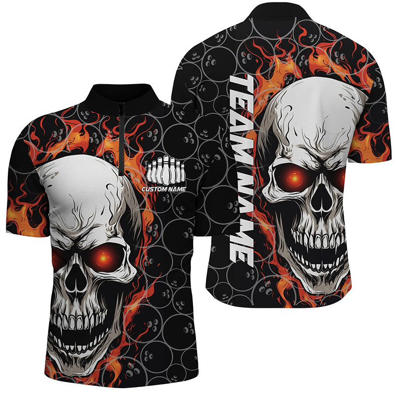 Personalized Skull Bowling Shirt For Men Custom Team'S Name Flame Bowler Jerseys | Red IPHW5010