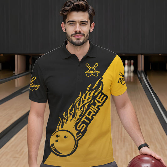 Black And Golden Custom Strike Bowling Polo Shirts For Men, Bowling Team Shirt Bowler Outfit IPHW8825