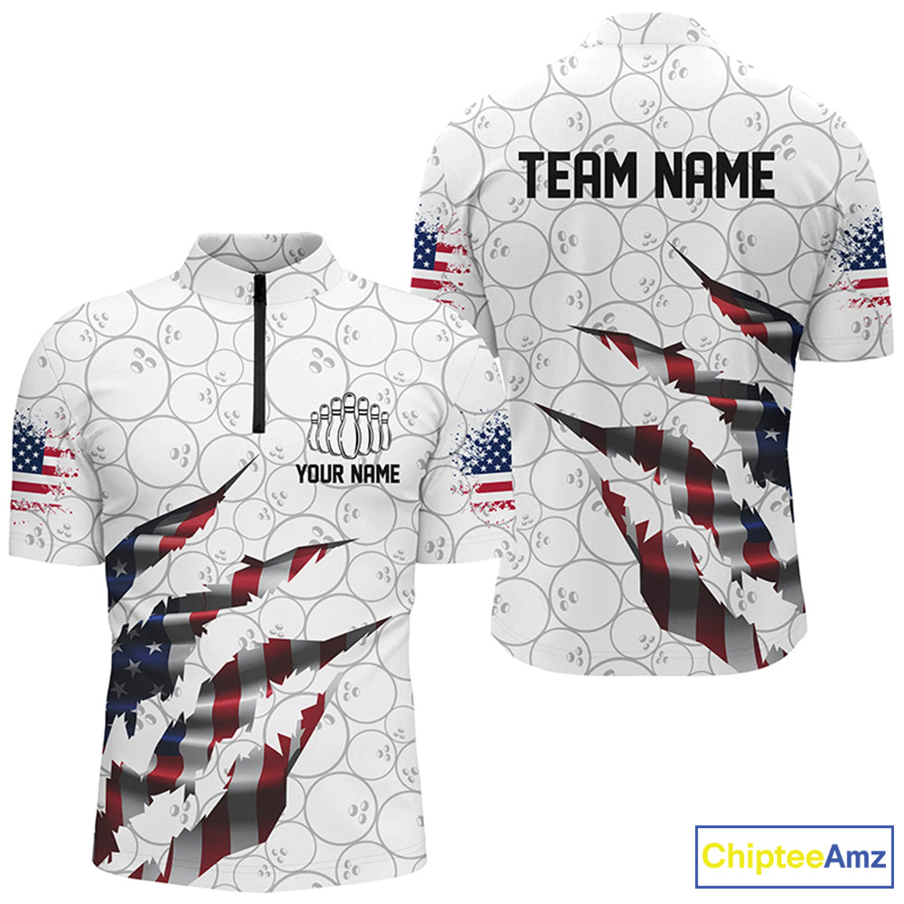 Custom Patriotic Bowling Shirts For Men, US Bowling Team Shirts American Flag Bowling IPHW7380
