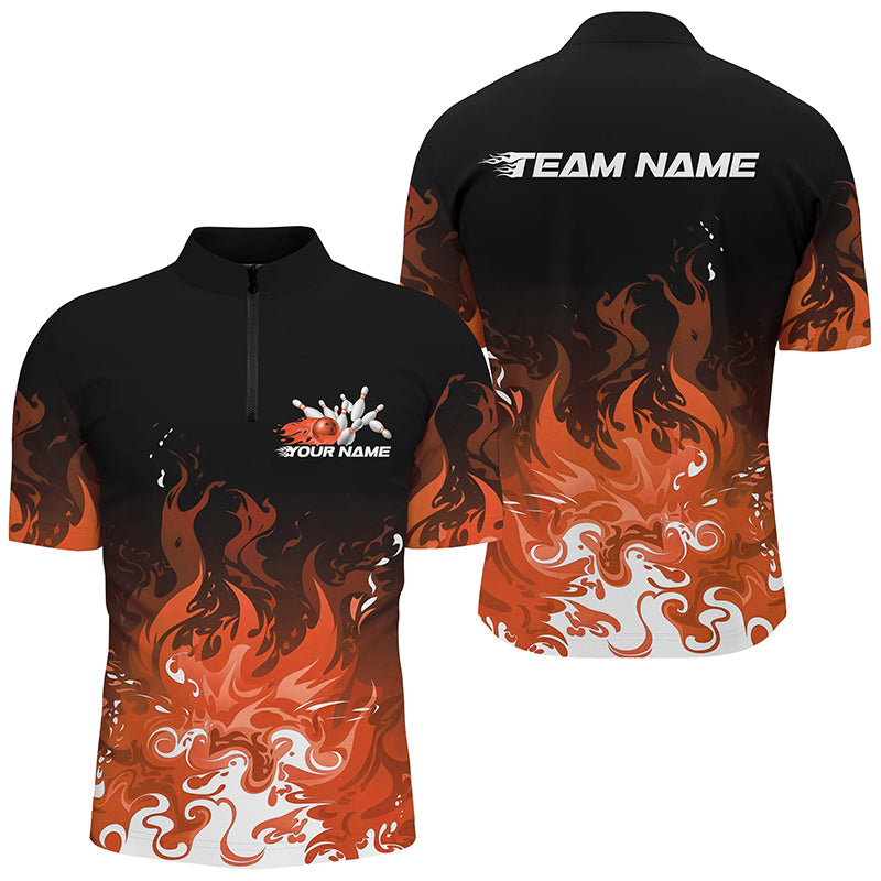 Custom Flame Bowling Shirts For Men, Team Name Orange Bowling League Shirts Bowlers Outfits IPHW7404