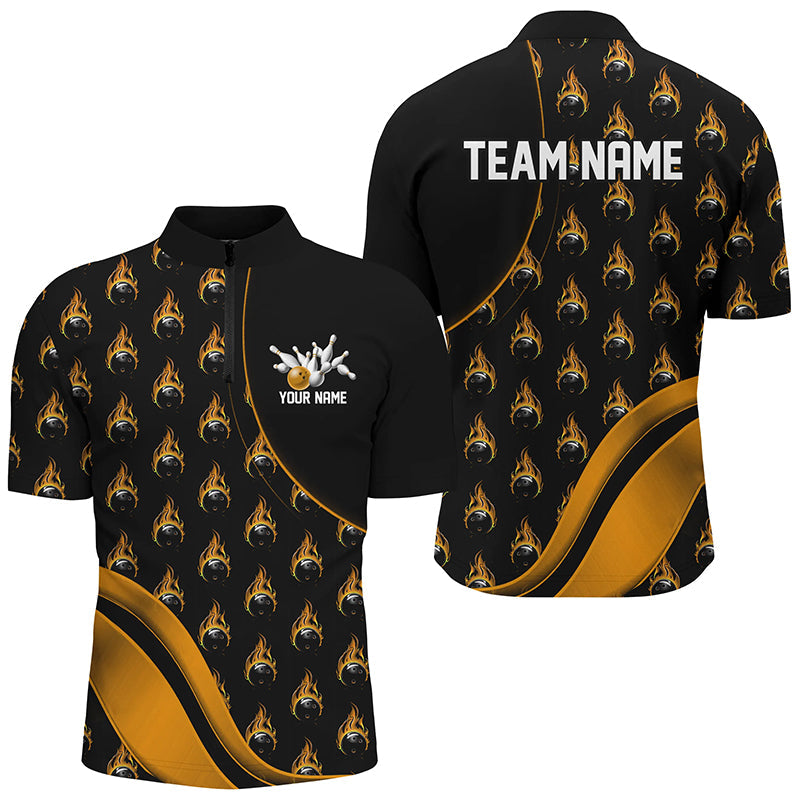 Custom Gold Flame Bowling Shirts For Men, Personalized Team Bowling Shirts IPHW6960