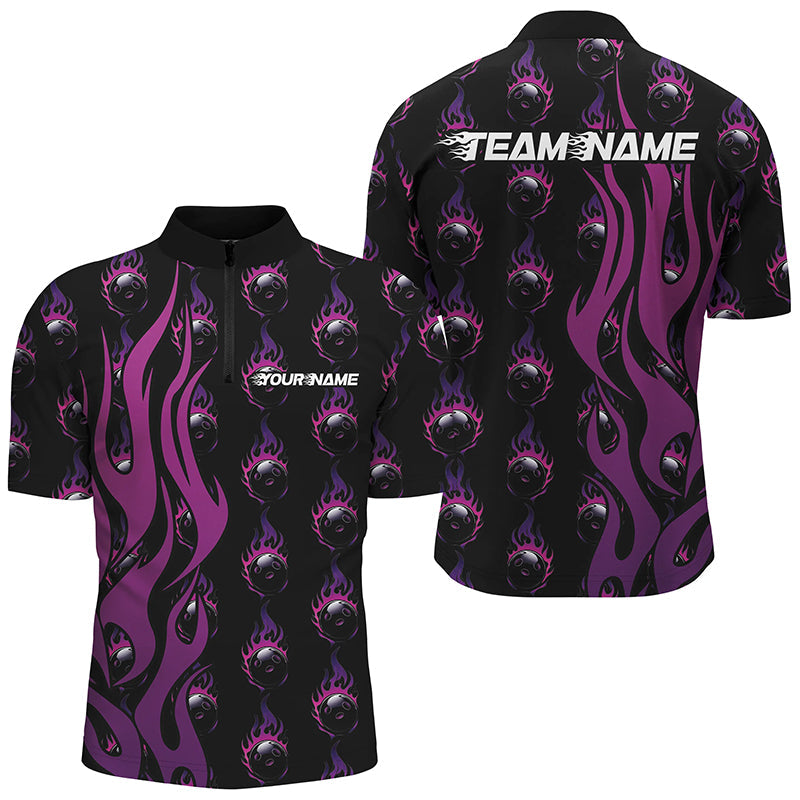 Custom Purple Flame Bowling Shirts For Men, Bowling League Shirts With Team Name IPHW6969