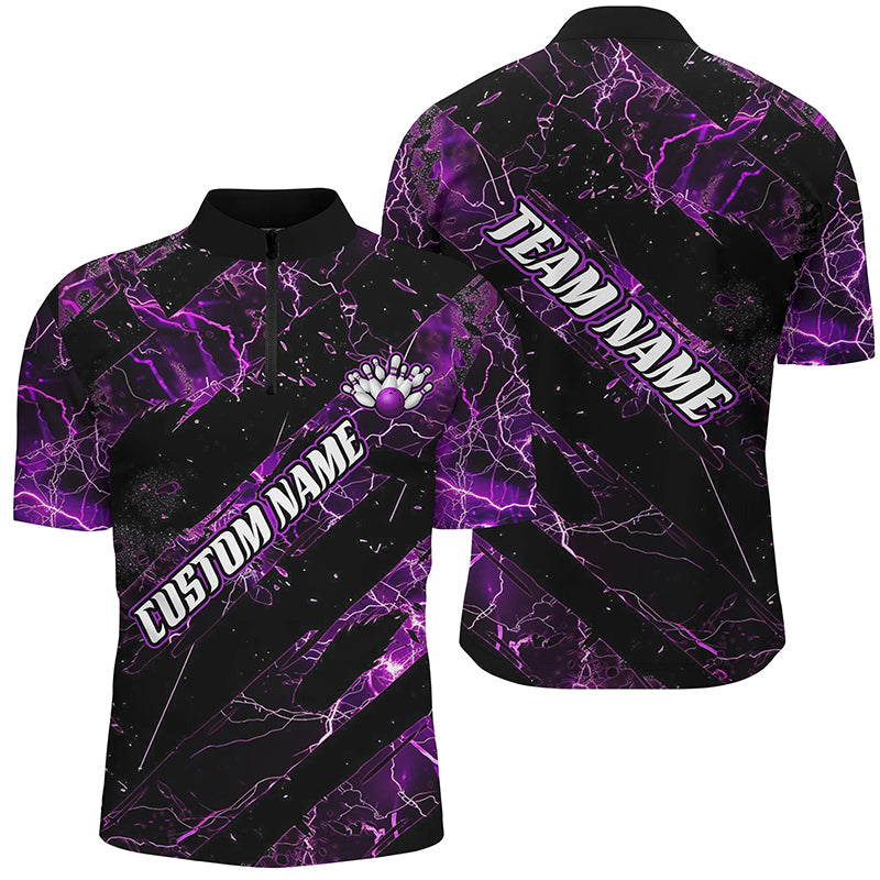 Purple Thunder Lightning Custom Bowling Team Shirts For Men And Women, Bowling Gift Bowler Outfit IPHW6480