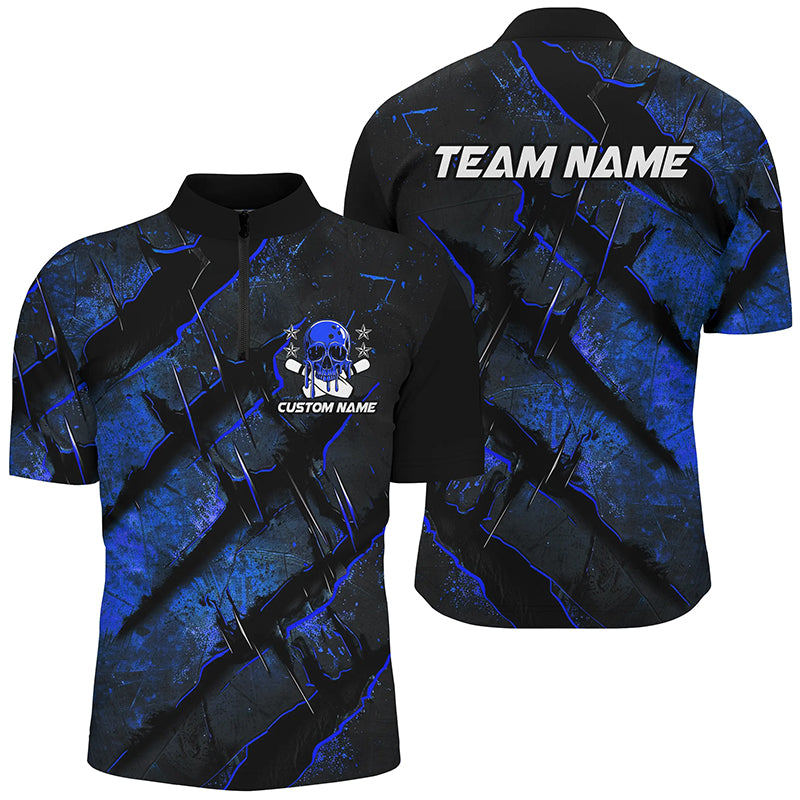 Blue Claw Customize Team Bowling Shirts, Skull Bowling Jerseys For Men And Women IPHW6483