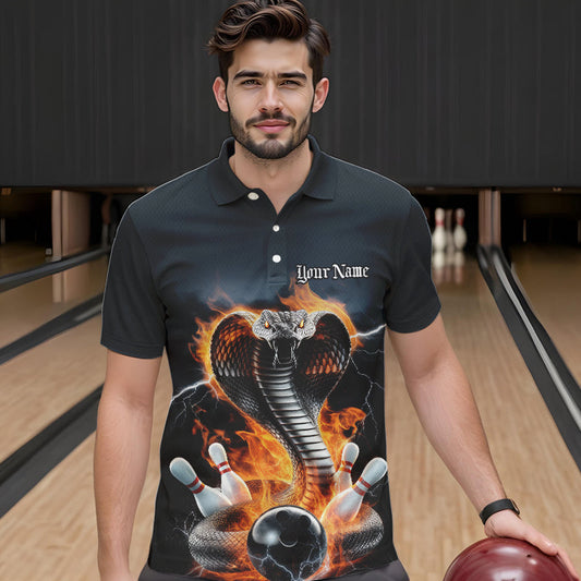 Custom Flame Cobra Snake Bowling Team Polo Shirts For Men, Bowling Tournament Outfit IPHW8668