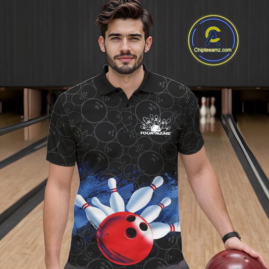 Custom Bowling Pattern Bowling Polo Team Shirts For Men, Bowling League Shirt IPHW9545