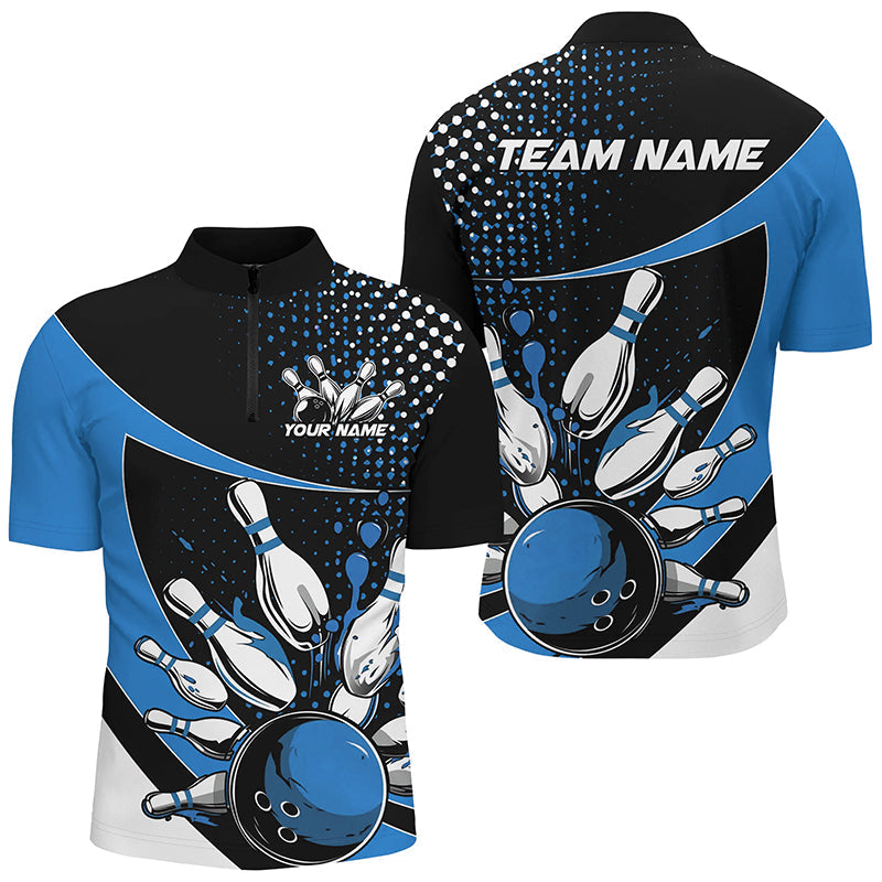 Black And Blue Custom Bowling Uniforms Bowling Shirts For Men, Bowling Team League Shirts IPHW7283