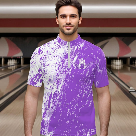 Personalized White And Purple Bowling Team Quarter-Zip Shirts For Men, Bowling Tournament Outfits IPHW8744