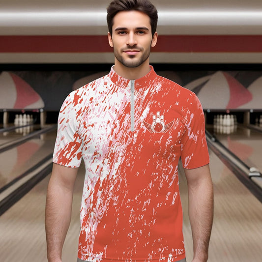 Personalized White And Orange Bowling Team Quarter-Zip Shirts For Men, Bowling Tournament Outfits IPHW8745