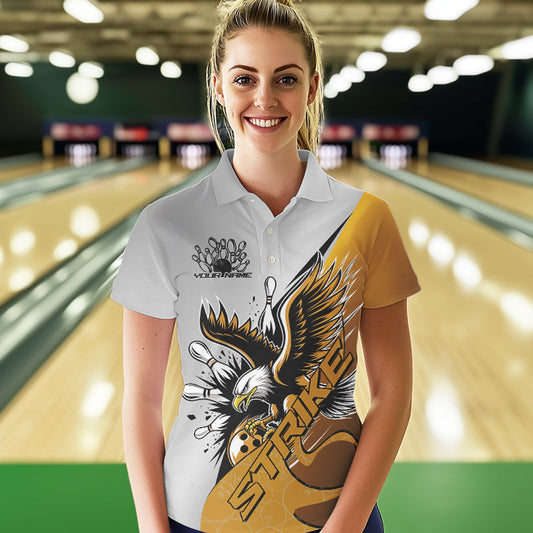 Custom Yellow Eagle Bowling Team Women Polo Shirts, Bowling League Shirt Bowlers Outfit IPHW8757