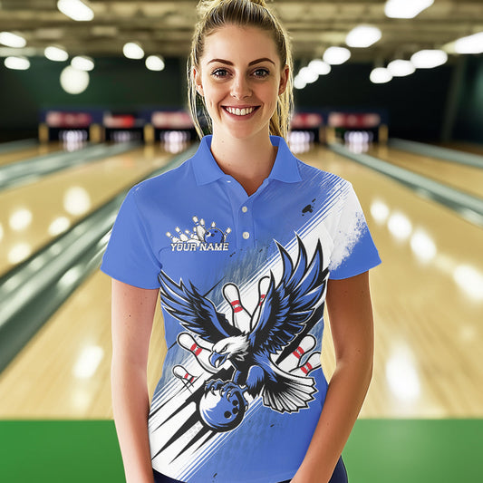Custom Blue Eagle Bowling Jerseys, Eagle Bowling Women Polo Shirts Team Bowlers Uniform IPHW8789