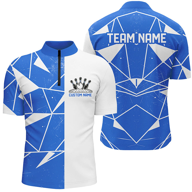 Blue Geometric Custom Unisex Bowling Team Shirts, Bowling Jerseys For Bowlers IPHW6266