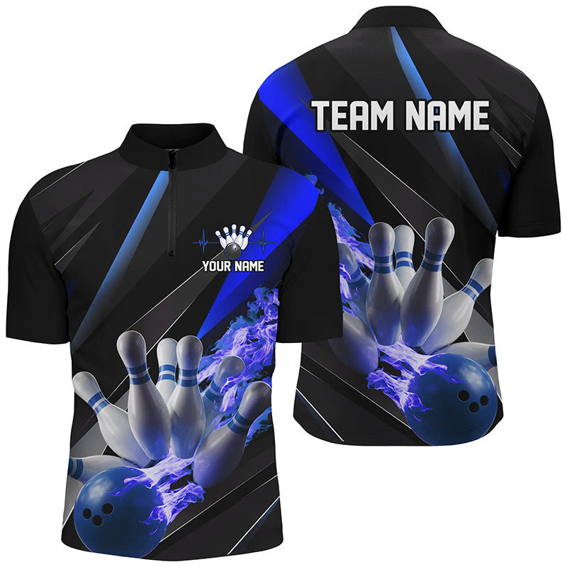 Personalized Blue Flame Bowling Shirts For Men, Bowling Tournament Shirts Bowlers Outfits IPHW6739
