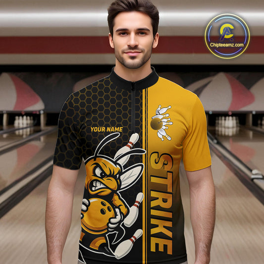 Custom Strike Bee Bowling Quarter-Zip Shirts For Men, Bee Bowling Team Bowlers Outfit IPHW9047