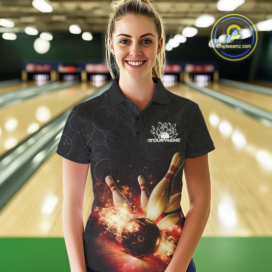 Custom Dreamy Bowling Polo Shirts For Women, Bokeh Bowling Team Shirt IPHW9442