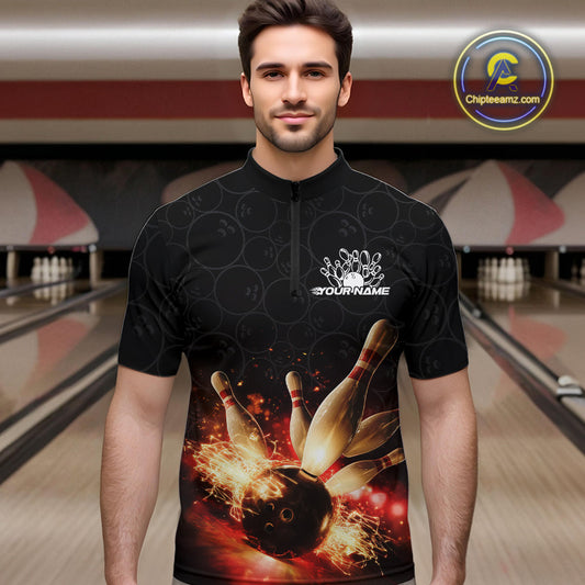 Custom Dreamy Bowling Quarter-Zip Shirts For Men, Bokeh Bowling Team Shirt IPHW9442