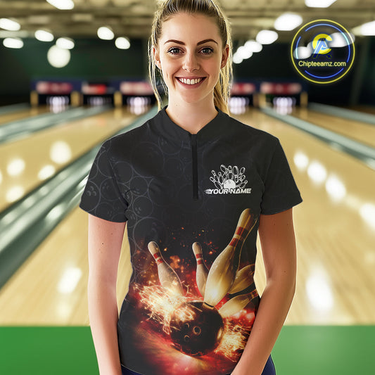 Custom Dreamy Bowling Quarter-Zip Shirts For Women, Bokeh Bowling Team Shirt IPHW9442