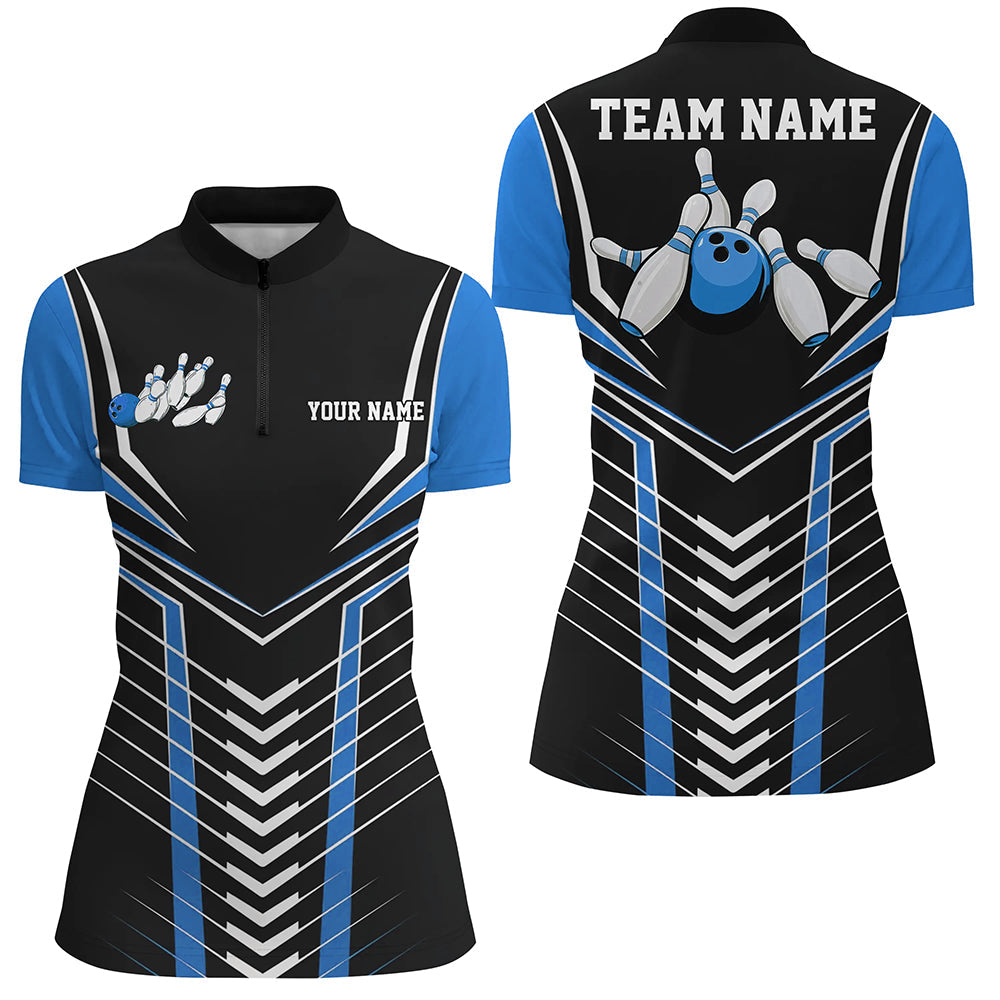 Black And Blue Custom Bowling Jerseys Bowling Team Shirt For Women, Bowling Uniform IPHW7911
