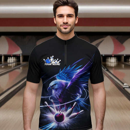 Custom Eagle Bowling Team Quarter-Zip Shirts For Men, Eagle Bowling Tournament Shirt Bowler Outfit IPHW8560